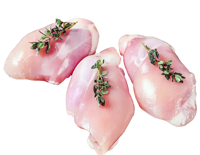 Vers vlees van pluimvee: vlees van de dij zonder vel van vleeskuikens
